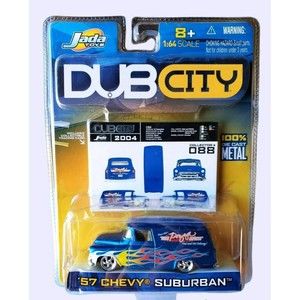 2004 Jada Toy '57 Chevy Suburban Dub City Die-Cast Collector #088 1:64 Blue W/RR